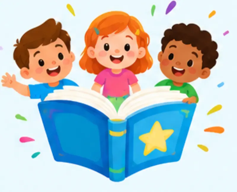 Children learning together with a book